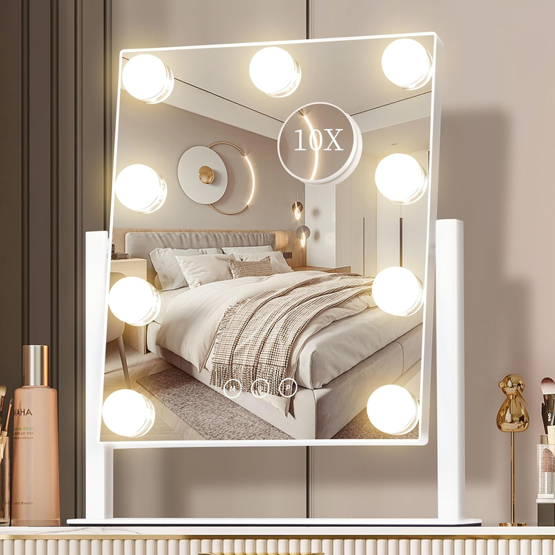 Vanity Mirror with Lights – 3 Color Modes, 10X Magnifier, Touch, 360°10