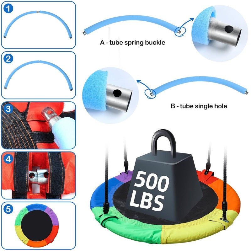 40" Saucer Tree Swing for Kids & Adults, Adjustable Rope Flying Seat Multi Color1