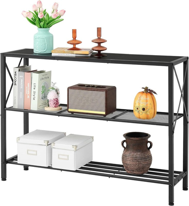 Industrial Console Table 3 Tier Entryway Hallway Narrow Sofa Table Black4
