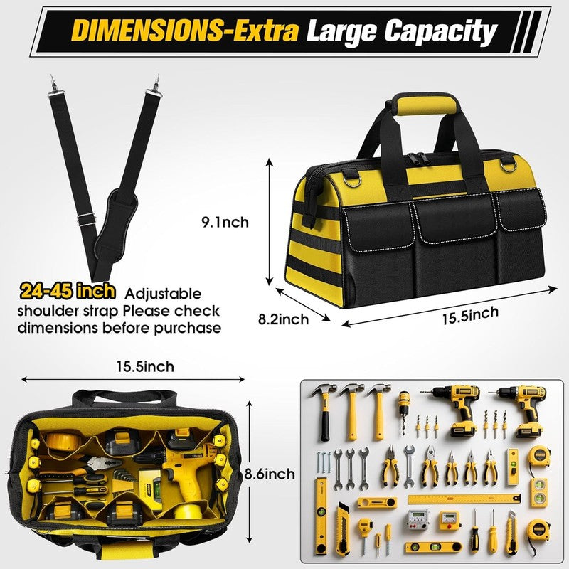 16" Heavy Duty Tool Bag 19-Pocket Portable Electrician Mechanic Toolbox Yellow1