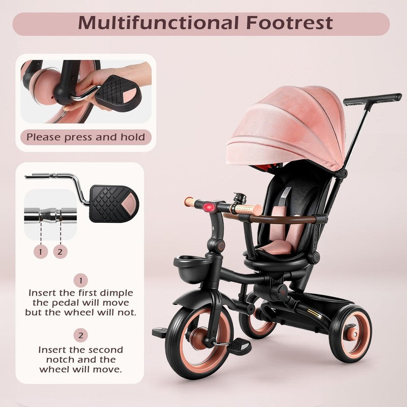 7 in 1 Foldable Tricycle Stroller for Toddler, Baby Tricycle with Adjustable Can8
