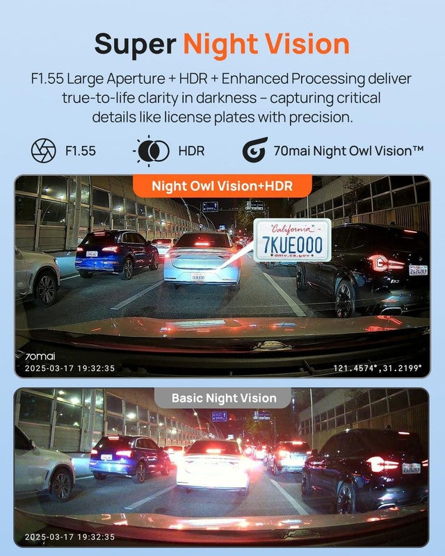 2.5K+1080P Dual Dash Cam Front/Rear A410 WiFi GPS Night Vision 64GB Included2