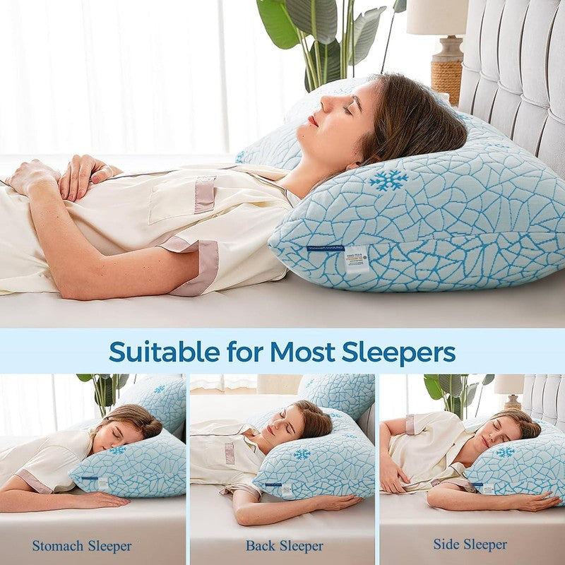 Cooling Memory Foam Queen Pillows Set of 2 Adjustable Support 30"x20"8