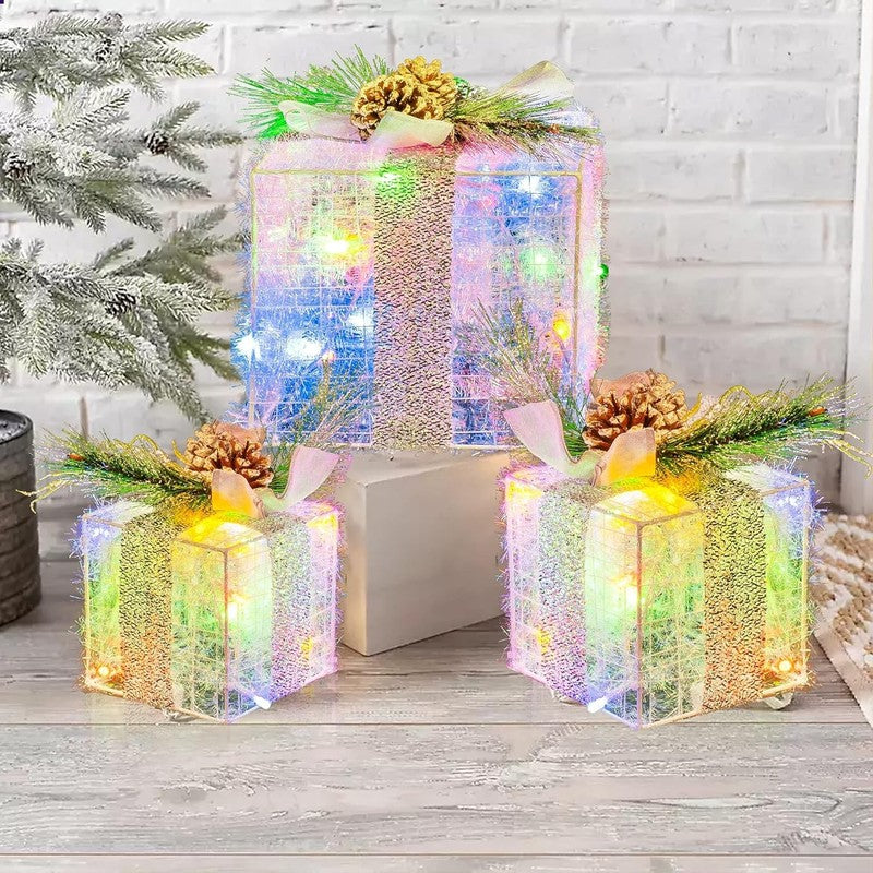 Set of 3 Christmas Lighted Gift Boxes 60 LED Pre-Lit Outdoor Indoor Multi-Color3
