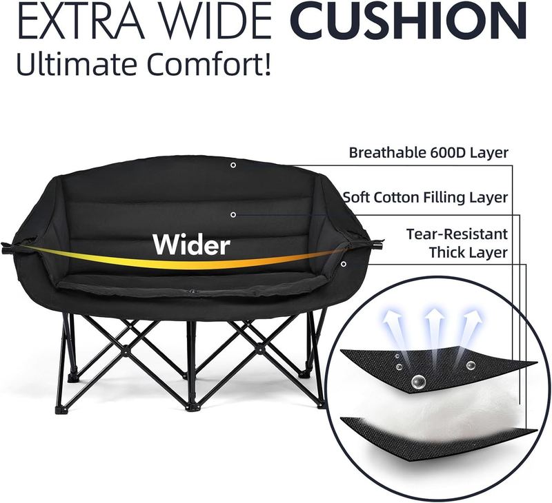 Double Camping Chair Padded Loveseat 2-Person Heavy Duty Oversized Camping2