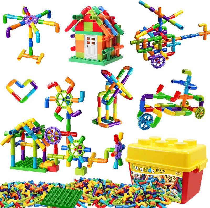 188PCS STEM Pipe Tube Building Blocks Toy w Wheels Baseplate for Kids0