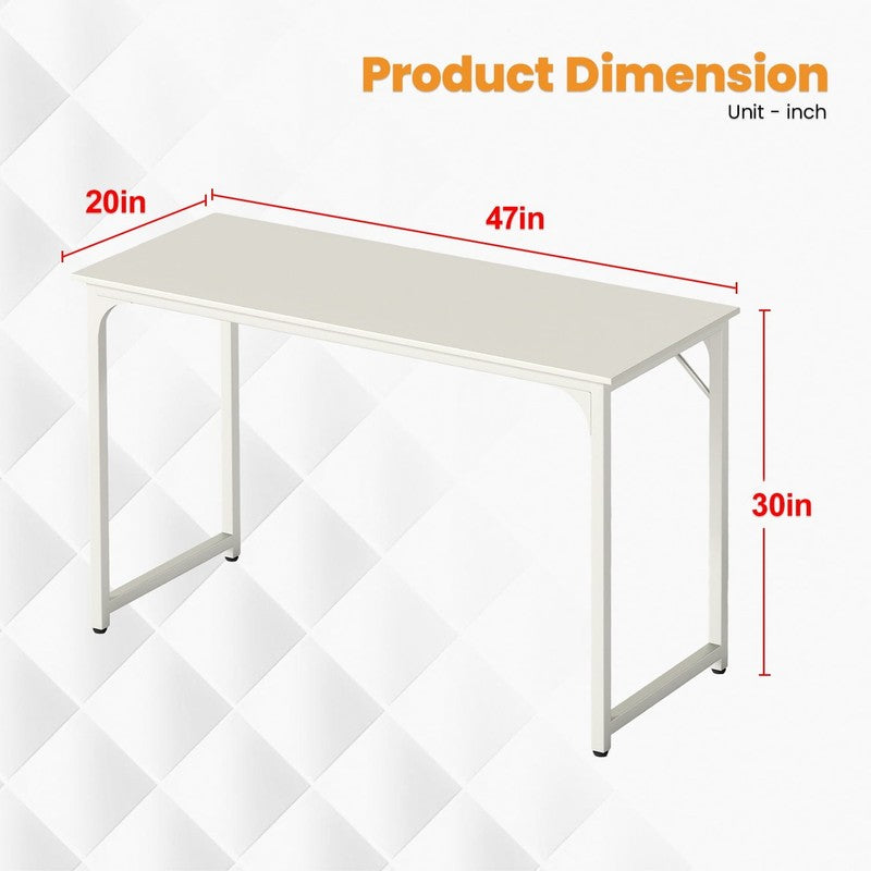 47" White Computer Desk with Metal Frame & Adjustable Feet Office Desk1