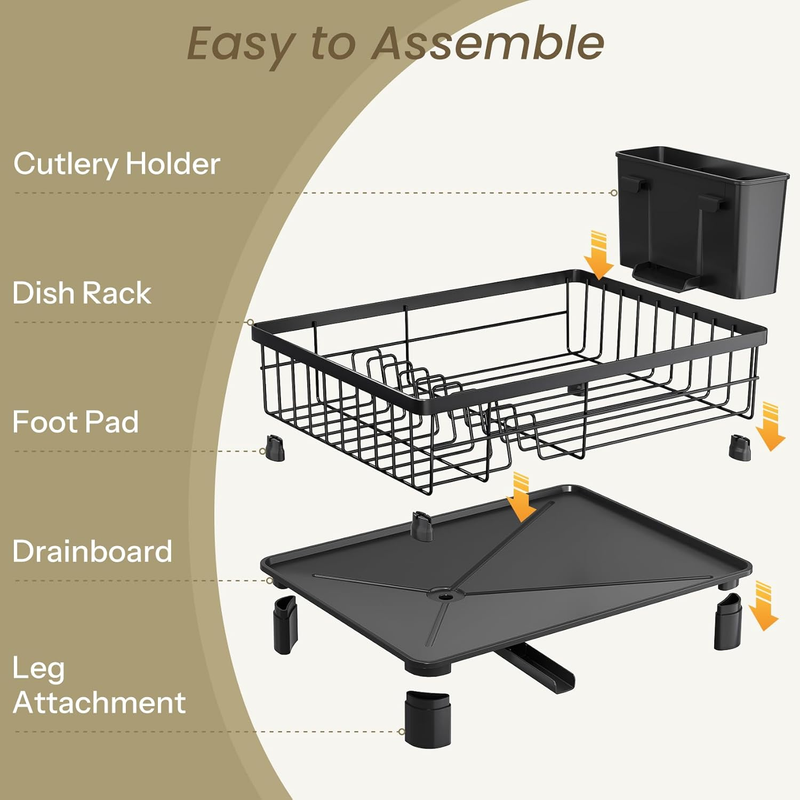 Stainless Steel Dish Drying Rack w/ Drainboard Utensil Holder Black7