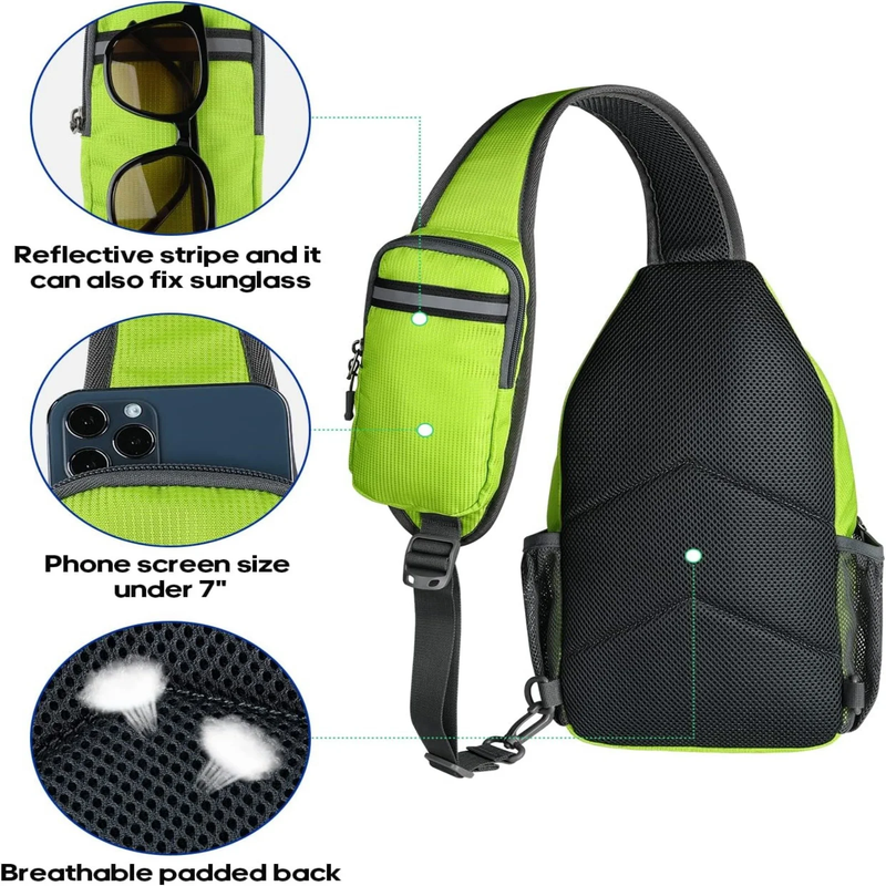 Unisex Hiking Travel Nylon Sling Bag Cross Body Shoulder Chest Bag,Fluorescen1