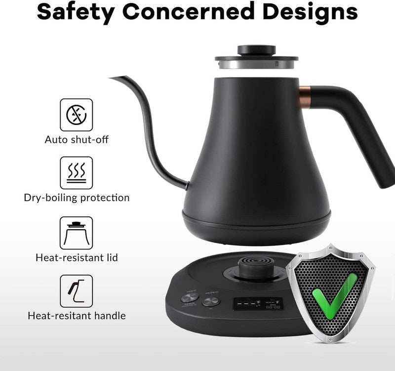Gooseneck Electric Kettle 0.8L 1200W Matt Black Temp Control Auto Shut Off3