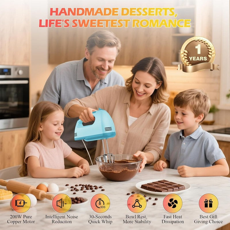 7 Speed Electric Hand Mixer – Portable Food Mixer Kitchen Mixer with 304 *(1X Wh1