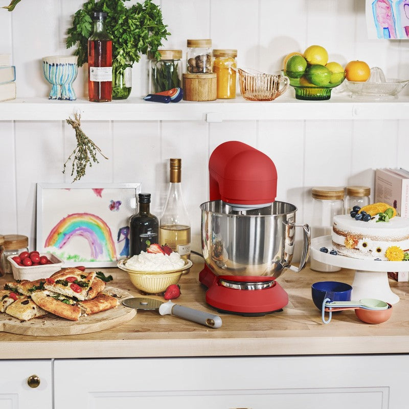 Beautiful 5.3 QT Stand Mixer w/ Flat Beater, Dough Hook by Drew Barrymore Red1