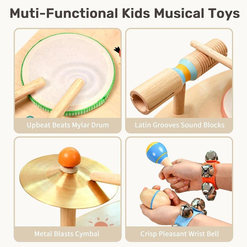 11 in 1 Kids Drum Set Montessori Wooden Musical Toys Toddler Music Table1