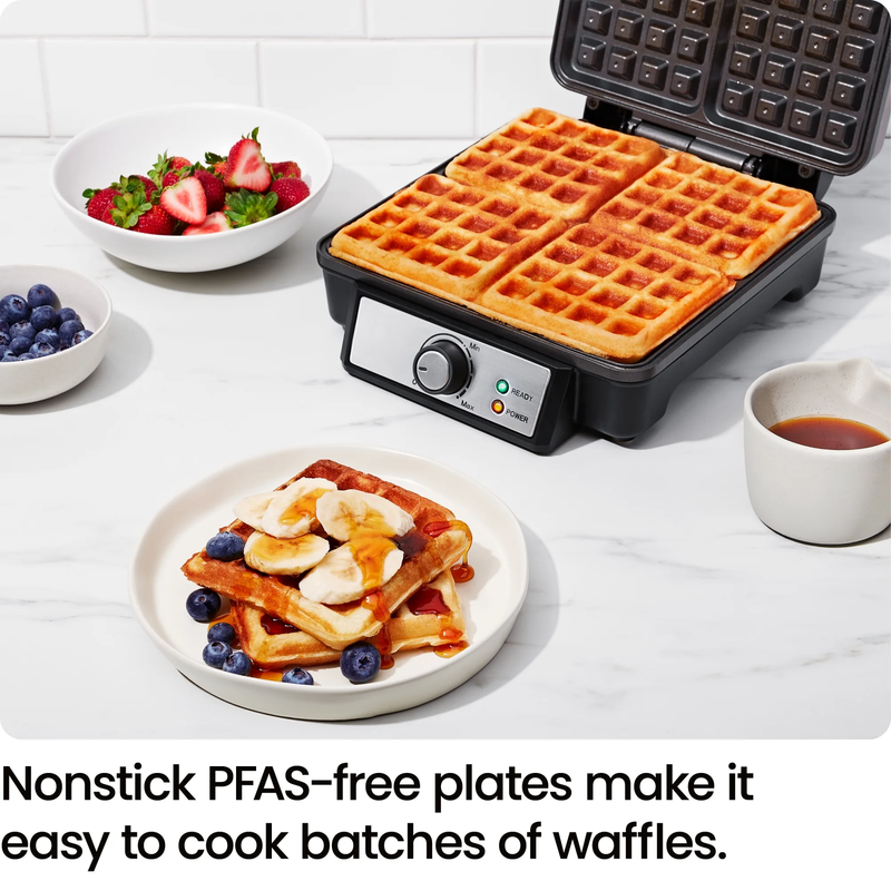 4 Slice Belgian Waffle Maker W/ Adjustable Temperature, Stainless Steel3