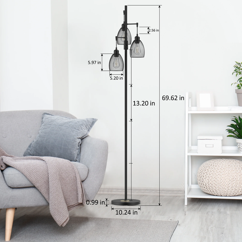 70" Black Dimmable Floor Lamp, Industrial Birdcage Tree Lamp for Living Room7