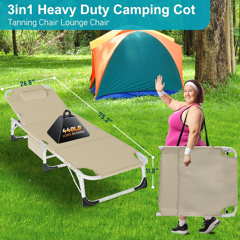 Camping Cot Extra Wide Heavy Duty 1200D Oxford Folding Bed w/ Mat Portable Sleep4