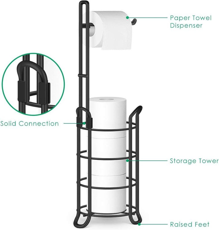 Free Standing Toilet Paper Holder with Storage for 3 Spare Rolls   Black3