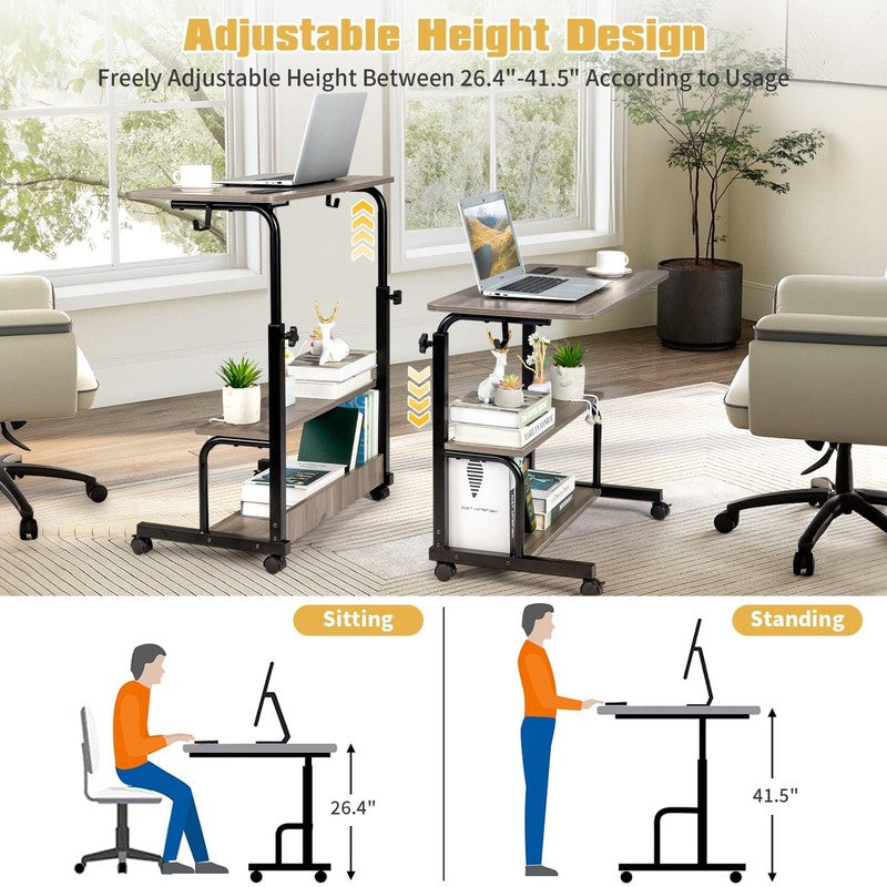 Rolling Adjustable Laptop Desk Side Table Sofa End Cart w/ Charging Station2