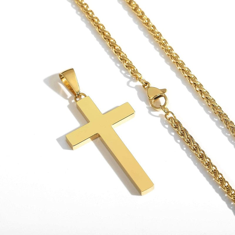 Gold Cross Necklace for Men Stainless Steel Christian Pendant Gift for Dad Teen3