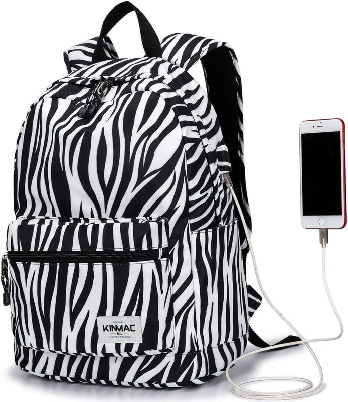 Water Resistant Laptop Backpack USB Port 13 15.6" Travel Outdoor Zebra9