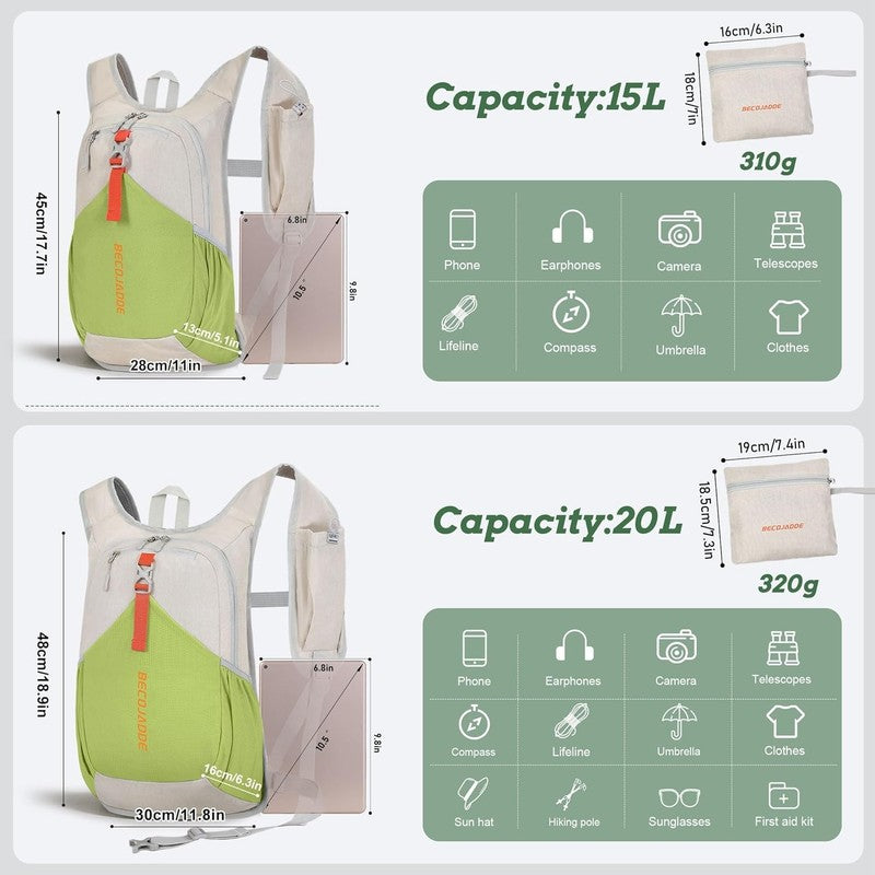 15L Small Hiking Backpack for Men Women Foldable Packable Back Pack Ultralight H3