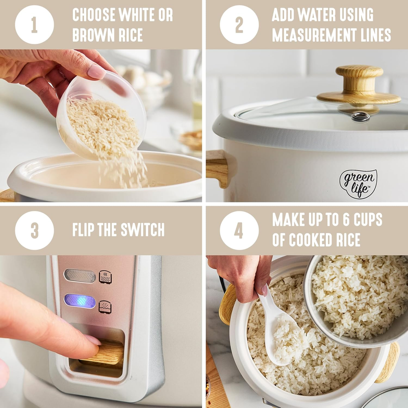 Rice Cooker with Removable Pfas Free Ceramic Nonstick Pot, 3 Cups Uncooked/6 Cup9