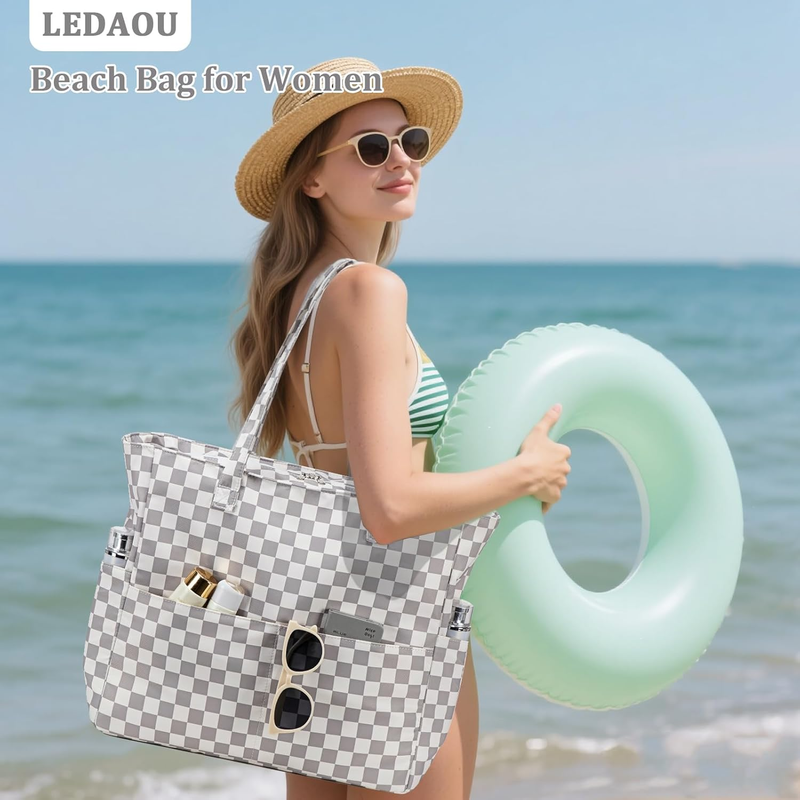 Waterproof Beach Bag Large Women Sandproof Tote Zipper Wet Pocket Travel1
