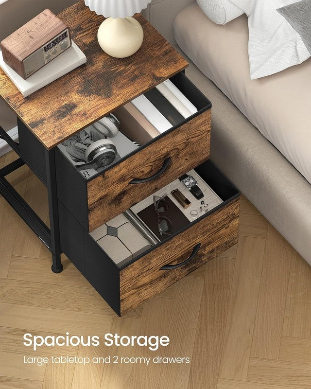 Bedroom Dresser Chest of Drawers Steel MDF Fabric Storage Organizer Rustic Brown3