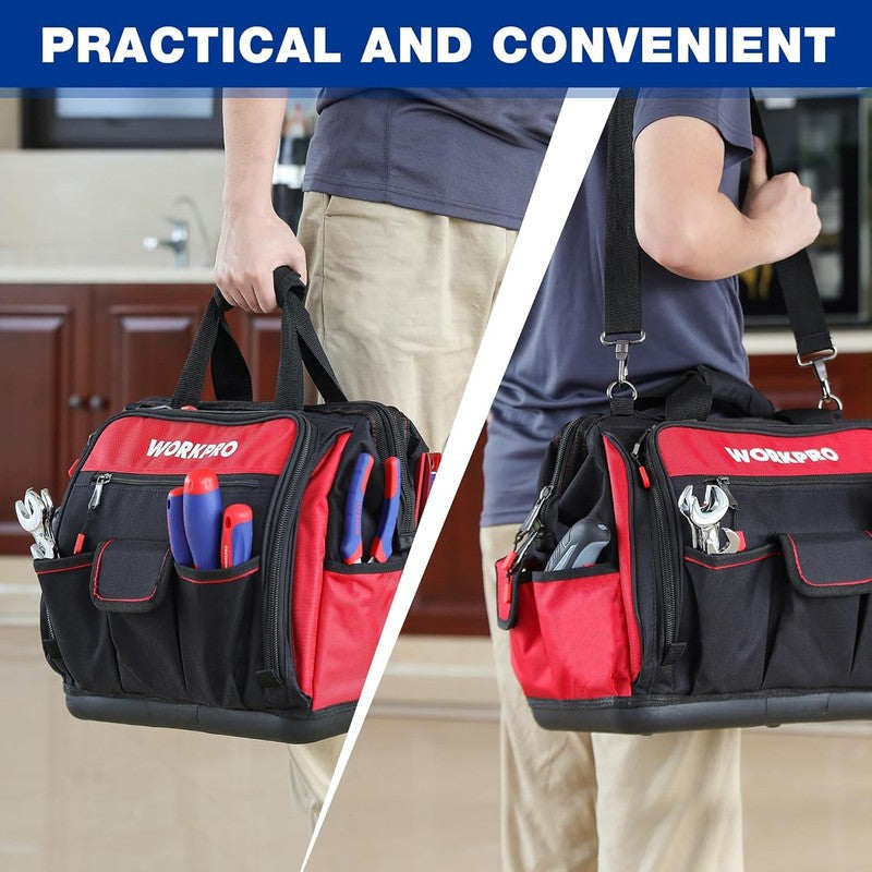 16" Wide Mouth Tool Bag 46 Pockets Waterproof Rubber Base Organizer7