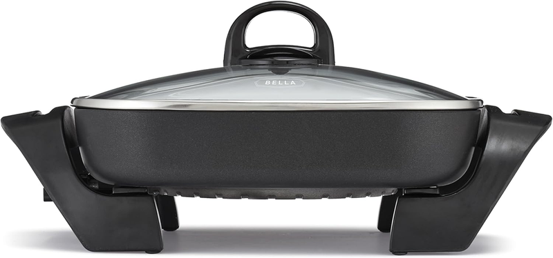 Electric Skillet Nonstick Frying Pan Glass Lid 12x12” Cool Touch Black0