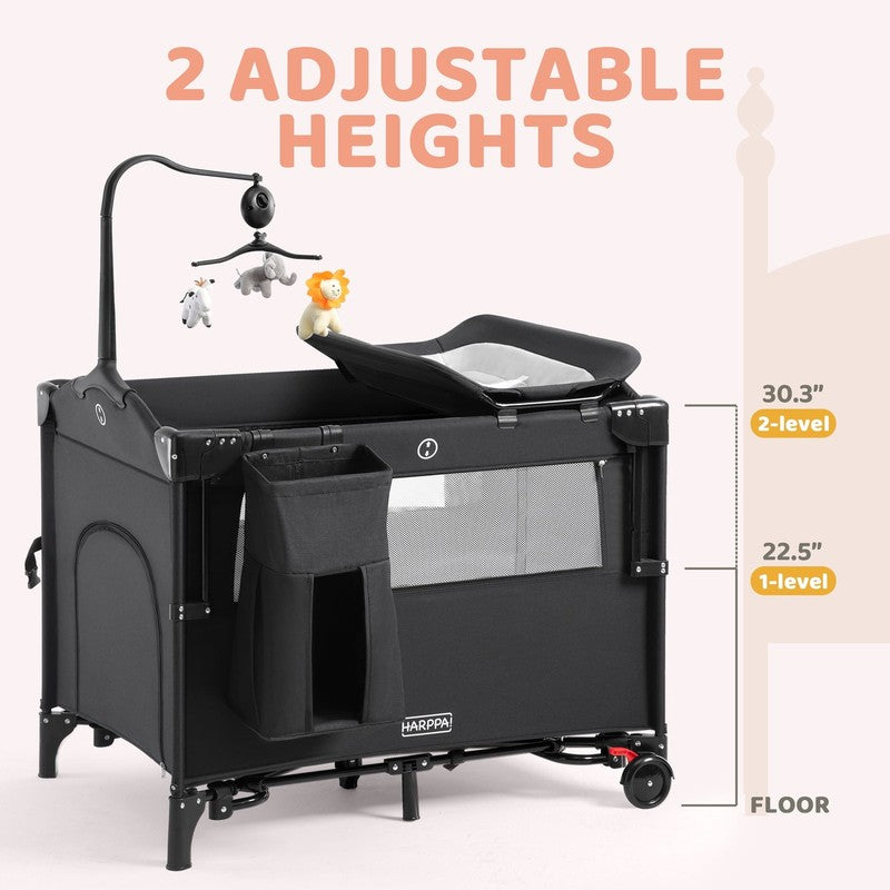 5 in 1 Portable Playard & Bassinet Bedside Sleeper Newborn Toddler Black0