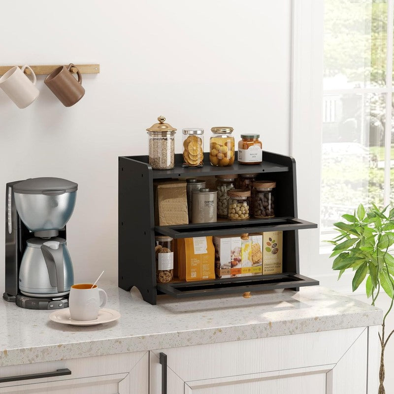 Double Layer Bread Box Large Wooden Farmhouse Bread Storage with Windows5