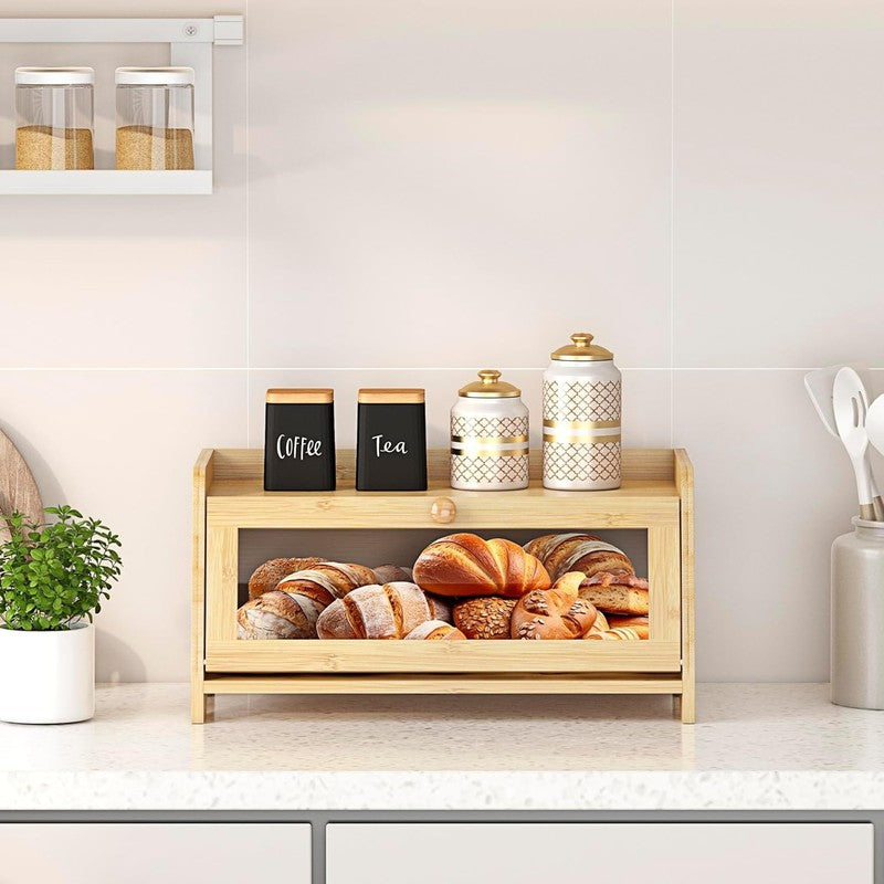 Bamboo Bread Box Large Wooden Farmhouse Bread Storage with Window6