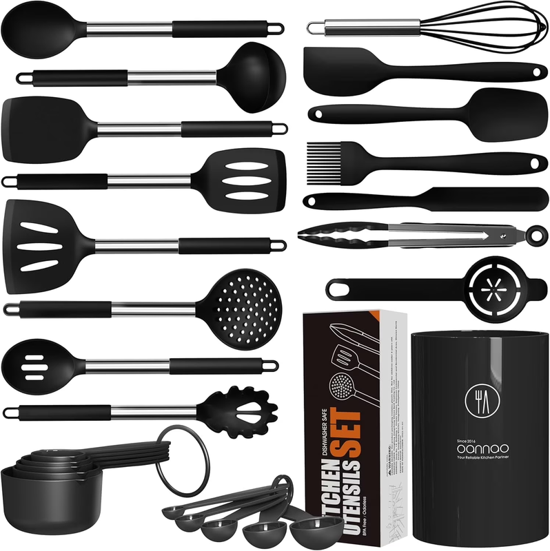 Silicone Cooking Utensils Set Heat Resistant Kitchen Tools Black9