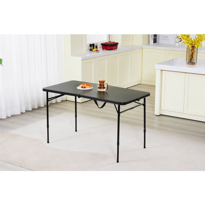 4 Foot Fold-In-Half Adjustable Folding Table, Rich Black5