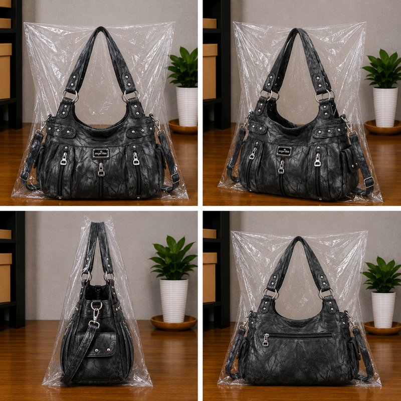 Women's Large Washed Faux Leather Hobo Crossbody Tote Bag0