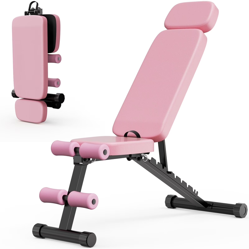 Adjustable Weight Bench 800LB Foldable Pink Olympic Bench Home Gym Full Body8