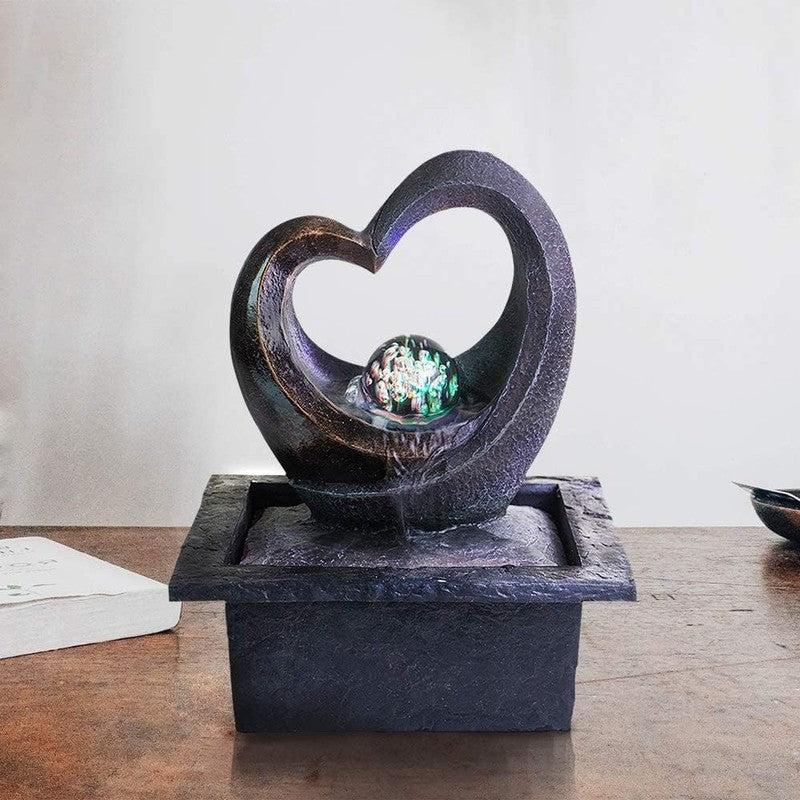 Zen Tabletop Water Fountain Heart LED Indoor Waterfall Decor for Home Office2