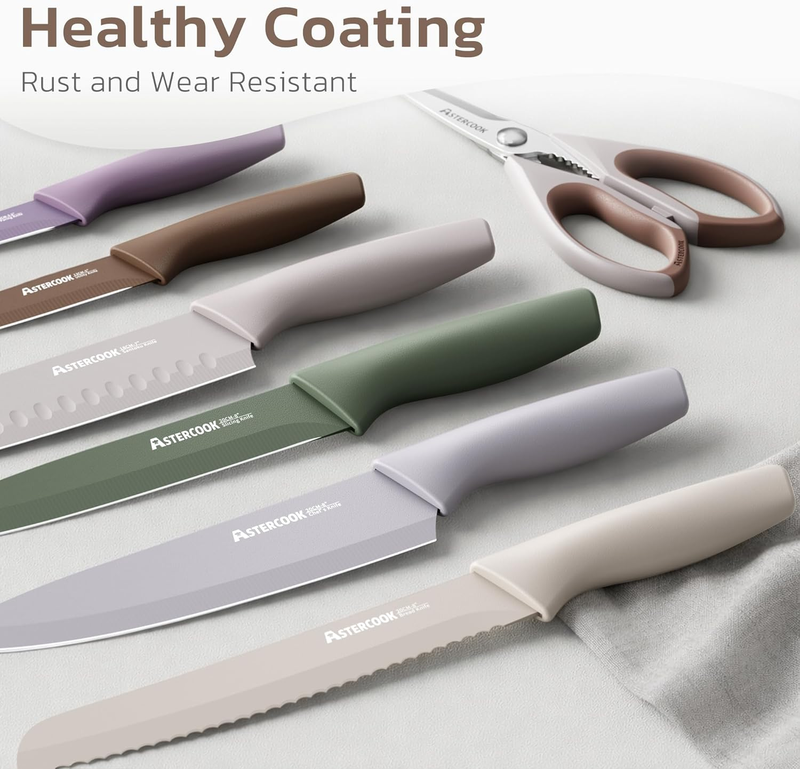13pc Knife Set Stainless Steel Kitchen Knives w/ Blade Guards Morandi1