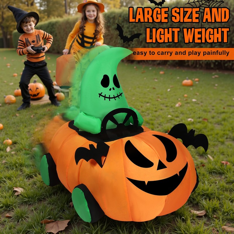 2.6Ft RC Halloween Inflatable Pumpkin Ghost Car Moving Toy Indoor Outdoor6