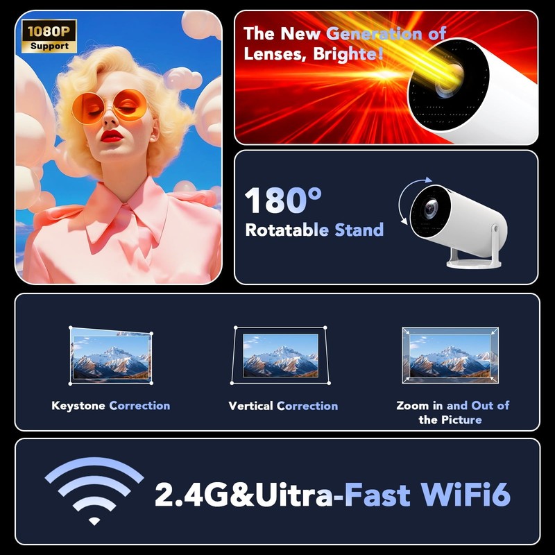 Mini Projector with Wifi and Bluetooth,4K 1080P Support Smart Portable Projector2