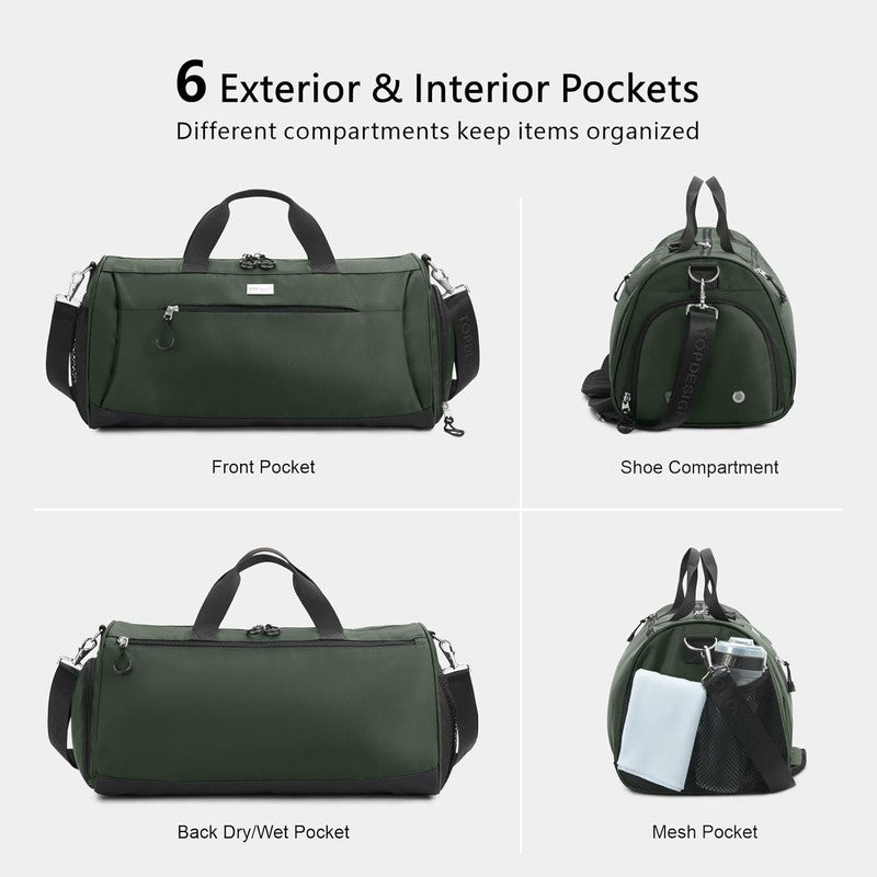 Gym Bag Unisex Duffel Shoe Compartment Wet Pocket Travel Sports Green M4
