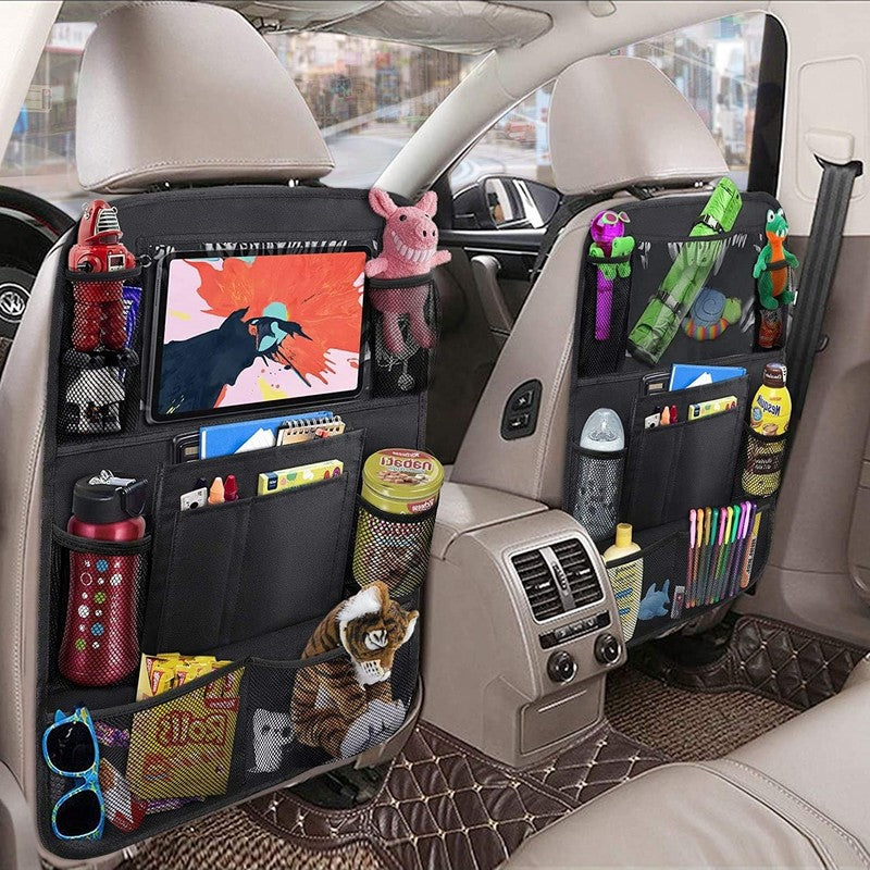 Car Backseat Organizer with 10" Table Holder, 9 Storage Pockets Seat Back Protec3