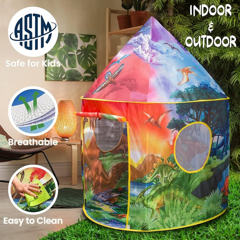 Dinosaur Discovery Kids Tent with Roar Button, Dinosaur Toys and LED Lights - Ep7