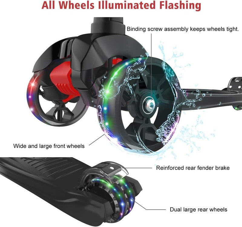 Kick Scooter B02 Lean 'N Glide Wide PU Light Up Wheels 4 Heights Black2