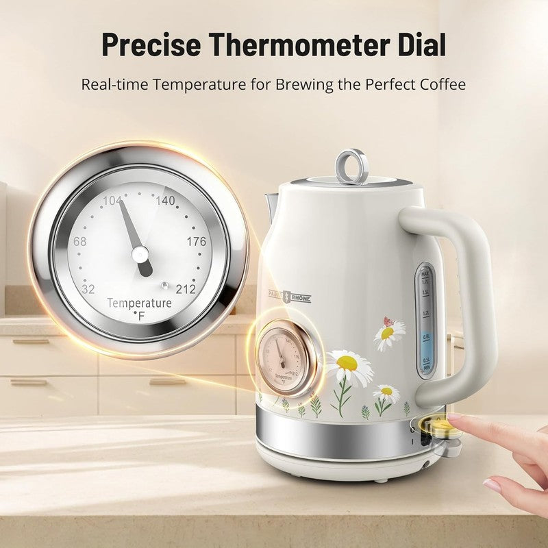 Retro Stainless Steel Electric Kettle 1.7L 1500W Fast Boil Thermometer1