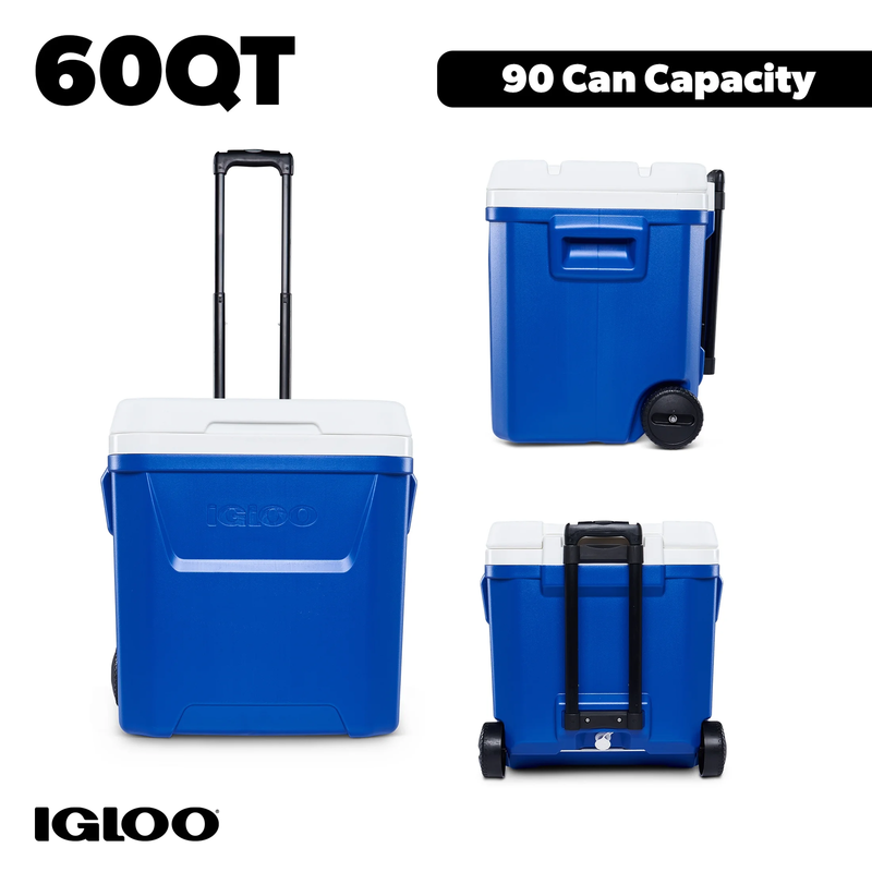 60 QT Laguna Ice Chest Cooler with Wheels, Blue0