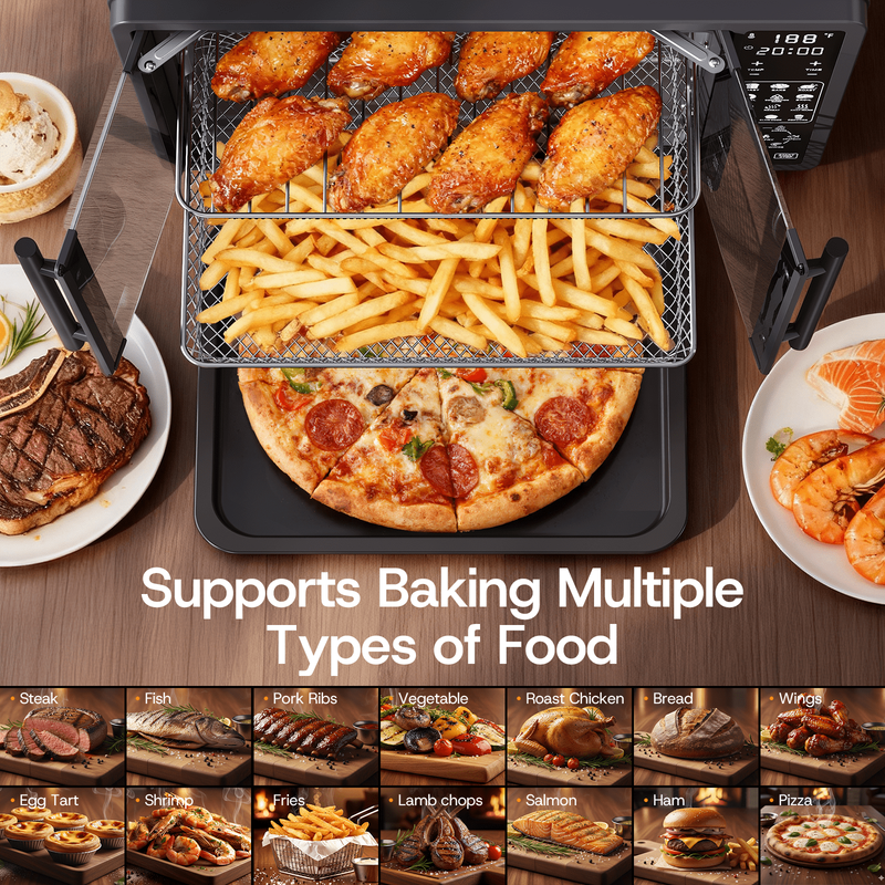 25 QT French Door Air Fryer Toaster Oven Combo, Bake, Broil, Roast, 19 Cooking F1