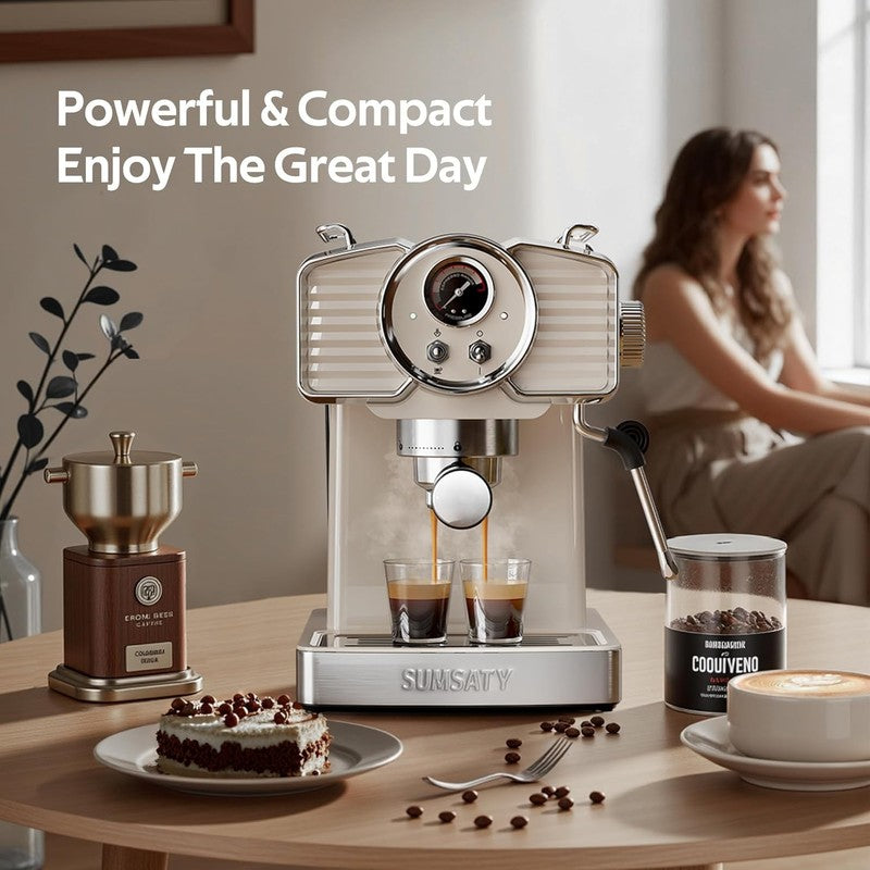 20 Bar Espresso Machine with Milk Frother 1.8L Off-White Retro6