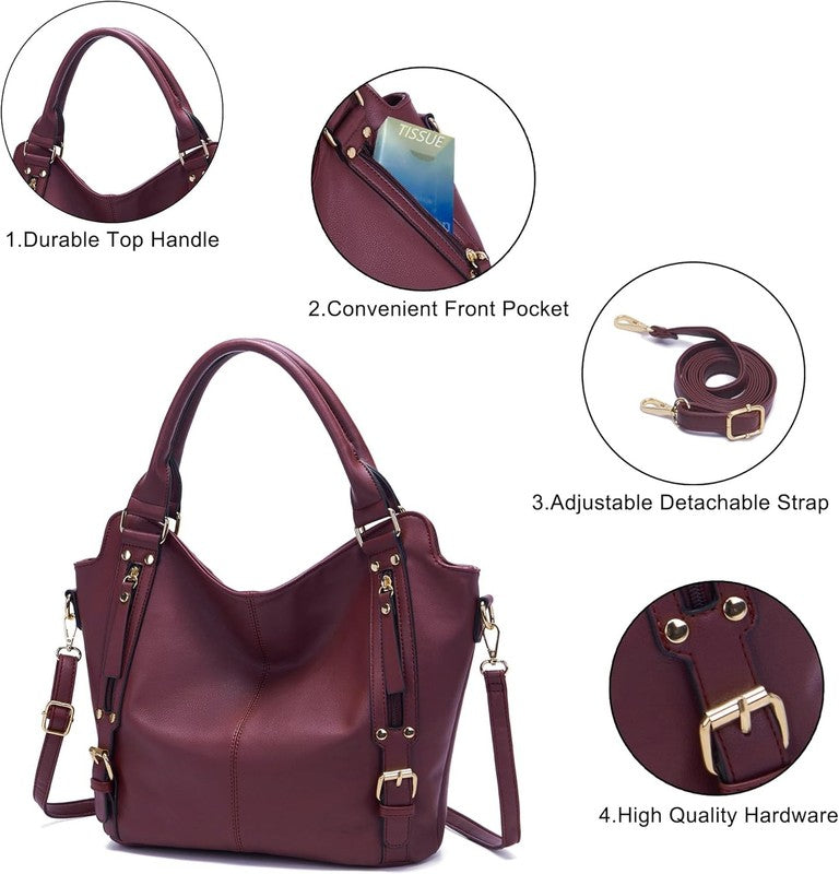 Women Large PU Leather Shoulder Tote Hobo Crossbody Bag Wallet Set 4PCS3